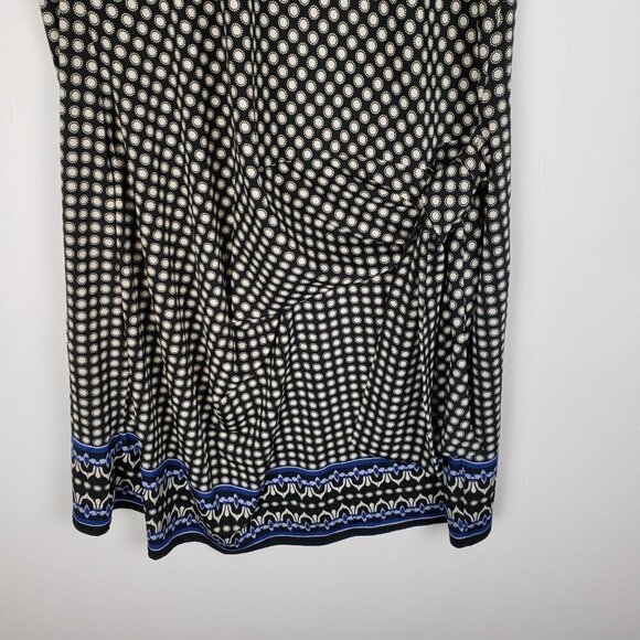 Max Studio Cap Sleeve Faux Wrap Dress Black White Dot Travel Womens Size Medium - Picture 6 of 7